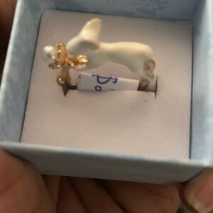 White & Gold Enamel Rabbit Ring size 5.5